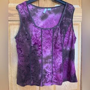 Vintage Sami + Jo Floral Velvet Tank Top XL Brown Purple Lace Trim